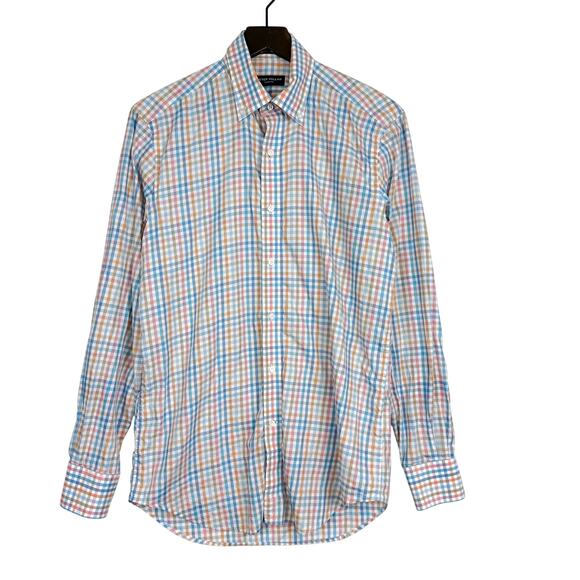 Peter Millar Other - Peter Millar Collection Cotton Plaid White Blue Orange Button Down Shirt - S